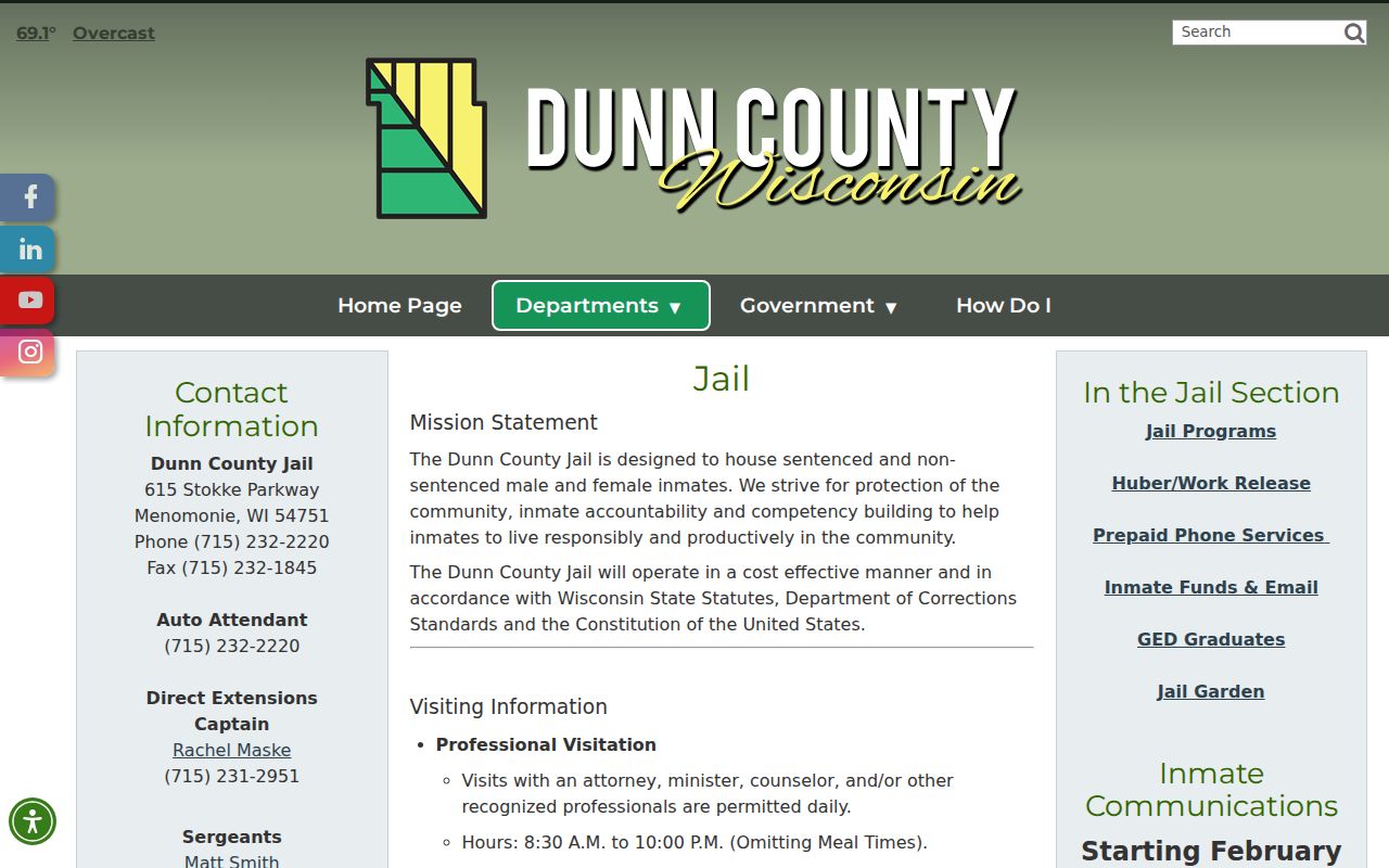 Dunn County arrest lookup current inmate list section