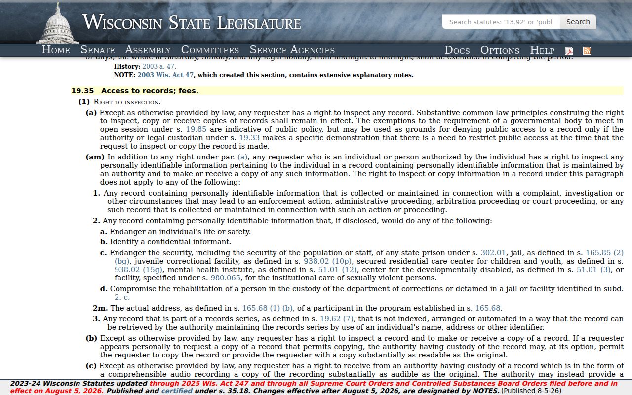 Boyceville criminal records access under Wisconsin public records law