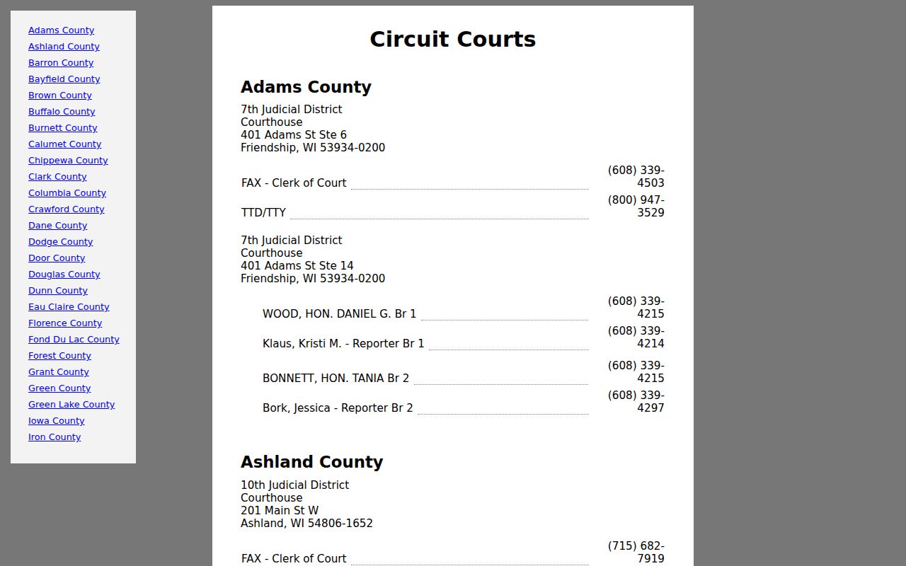 Dunn County criminal court cases contact directory