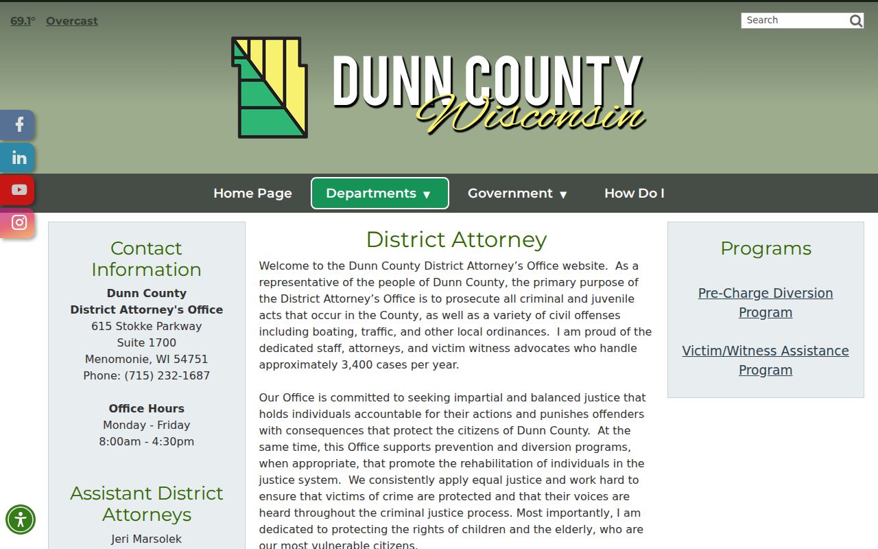 Dunn County criminal court cases District Attorney webpage